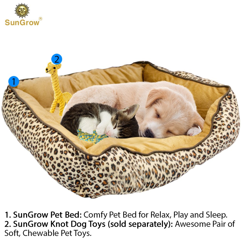 Cozy and Attractive Leopard Print Pet Bed by SunGrow - Easy to Clean Plush Luxury Lounge Bed - Conveniently sized at 20”x19”x5” to provide Comfort and Security to Small or Medium Sized Cats and Dogs