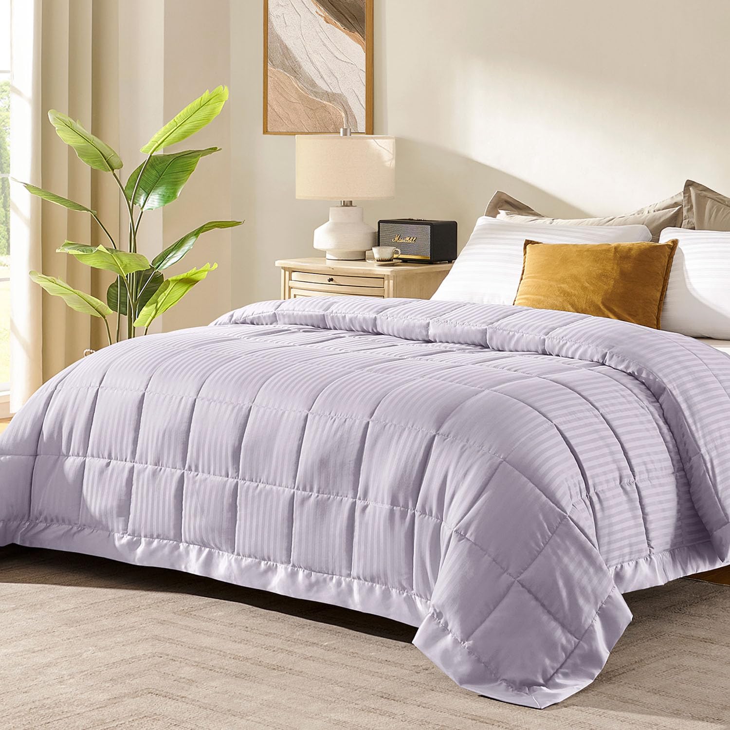 Photo 1 of downluxe Queen Size Blanket with Satin Trim, Lightweight Down Alternative Blankets Queen Size for All Season, Machine Washable (Lilac, 90x90 Inch)