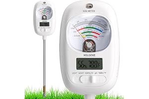 HSLGOVE Soil Test Kit, 7-in-One Soil Moisture Meter/Soil PH Meter/Fertility, Dual Screen Soil Tester w/Digital Soil Temp/Air Temp&Humidity for Plants Gardening,Lawn,Farm Indoor&Outdoor-BeigeWhite