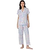 Lauren Ralph Lauren womens Short Sleeve Notch Collar Cropped Pants Pj Set