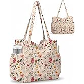 Corduroy Tote Bag for Women,Large Capacity Cute Tote Bags With 6 Pockets,Crossbody Shoulder Handbag for Work Travel Gym