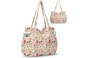 Corduroy Tote Bag for Women Large Capacity Shoulder Bag with Multiple Pockets Zipper Casual Tote Handbag for Travel Work