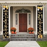 POPOYU Happy 21st Birthday Door Banner Black Gold Fabric 21 Years Old view 7