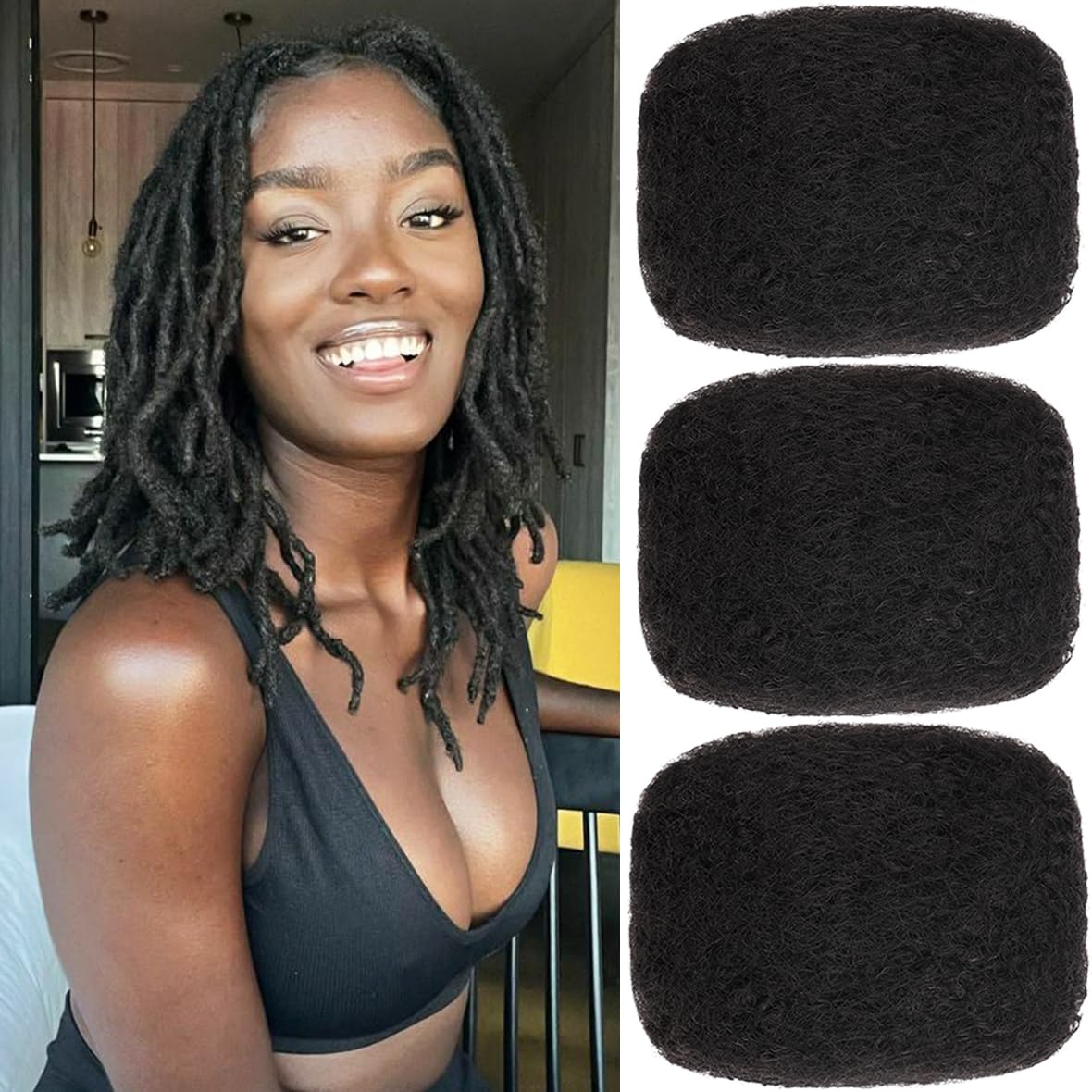 Kackanaa 14 Inch Afro Kinky Curly Human Hair Bulk for Dreadlock Extensions 3 Packs Marley Twist Hair Bulks for Mini Twist Repair Locs Springy Afro Twist Human Hair Bulk, 30g /Pack โ image 1