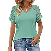JUSTFASHIONNOW Short Sleeve Blouses for Women Cute Summer Tops Dressy Casual V Neck Tshirts 2026 Trendy Spring Clothes