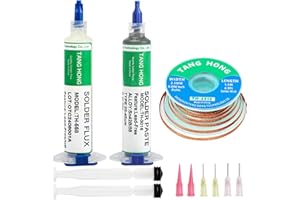 TANG HONG Soldering Kit,10CC No Clean Solder Flux (1 PACK), Sn42%/Bi58% Solder Paste,138℃ Lead Free Solder Paste 30g (1 Pack), 4.9 Ft Desoldering Wick Braid Remover Solder(1 Pack)