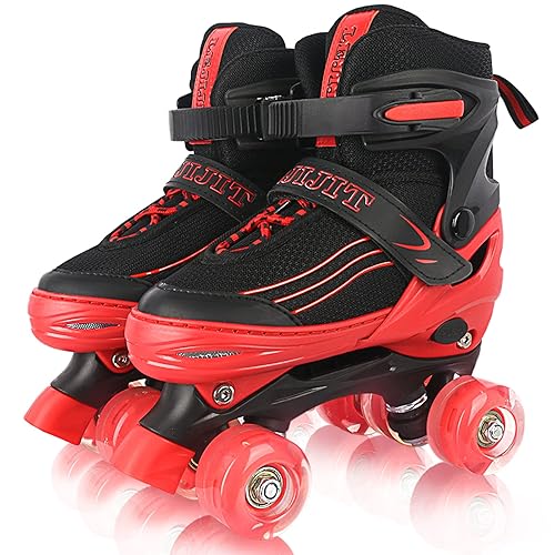 LEJIJIT Adjustable Roller Skates for Boys Girls Toddler Ages 3-12, Sizes  for Kids and Youth Adult with Light Up Wheels, Black Red Roller Skates for 