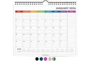 PAPERAGE 2026 Calendar, 12 Months (January 2026 - December 2026), Small (9 in x 11 in), Minimalist Wall and Desk Calendar with Monthly Views, Yearly Plans & Notes Section – Rainbow