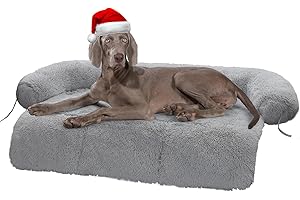 MUTTROS Fluffy Dog Couch Bed, Modular Dog Bed for Large Dogs, Calming Dog Sofa, Dog Mat Furniture Protector (XL 45", Fit Pet 100 lbs, Light Grey)