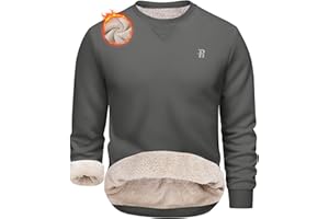 Runhit Men's Crewneck Sweatshirt - Warm Sherpa Lined Fleece Sweatshirts Long Sleeve Thermal Pullover Shirt for Winter