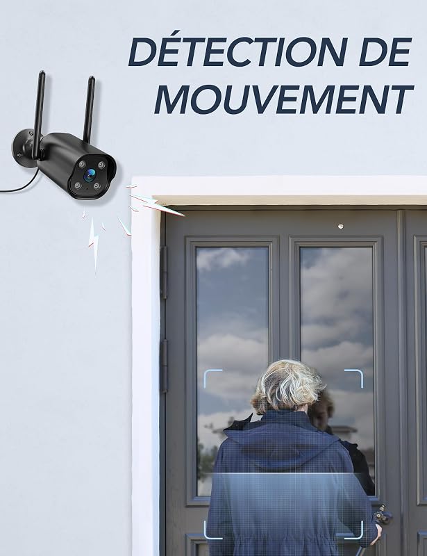 Cámara Vigilancia WiFi Exterior 2K 3MP, Visión Nocturna 15m, Notificaciones en Tiempo Real, Ángulo 110°, IP65 Impermeable, Detección de Movimiento AI, Sirena, Compatible con Alexa — foto 5 de 8