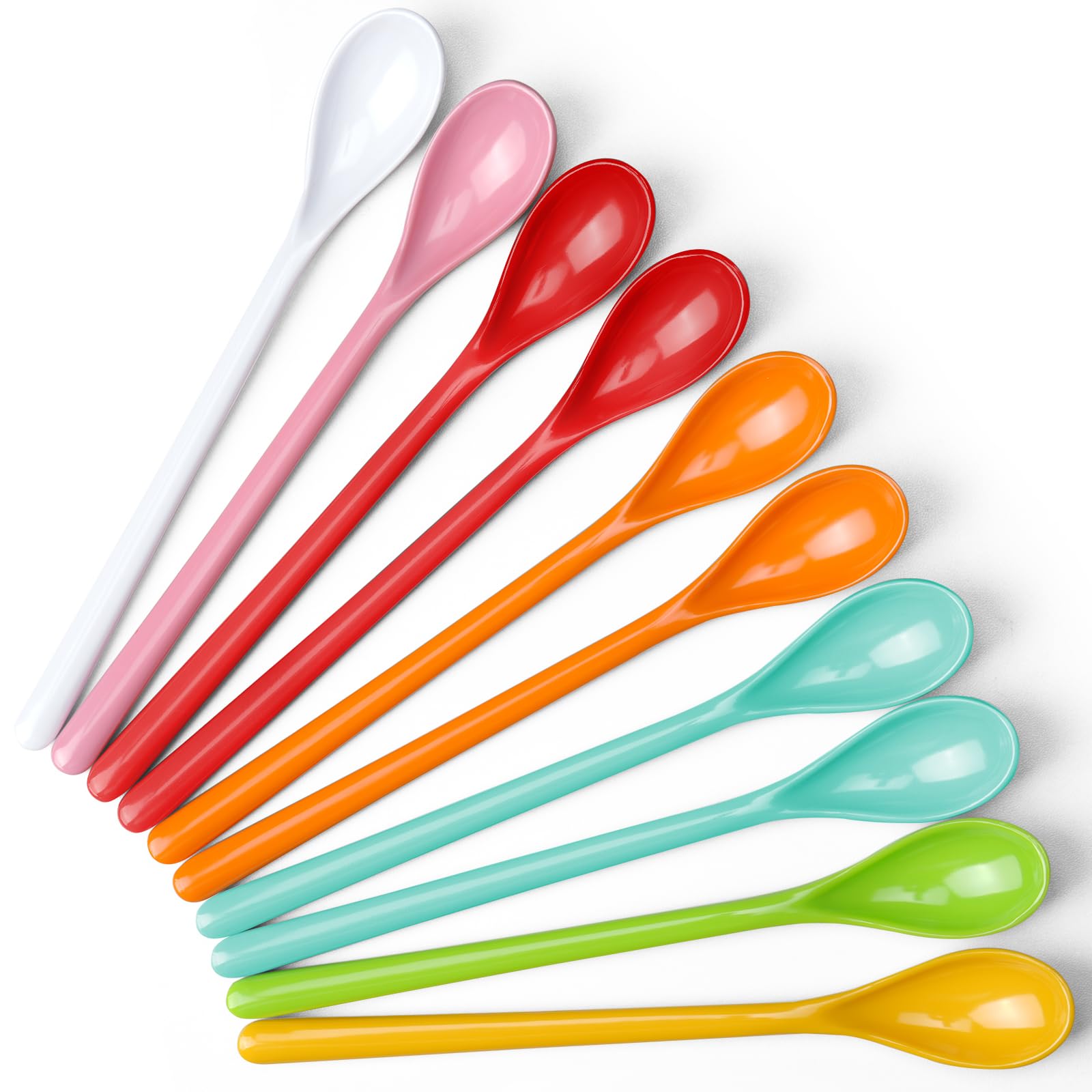 Mispudin 10 Pcs Lovely Long Handled Spoons, 18.5cm Coloured Plastic Spoons Reusable, Long Teaspoons, Dessert & Coffee Spoon for Latte Glasses, Ice Cream, Sundae (Dishwasher Safe)