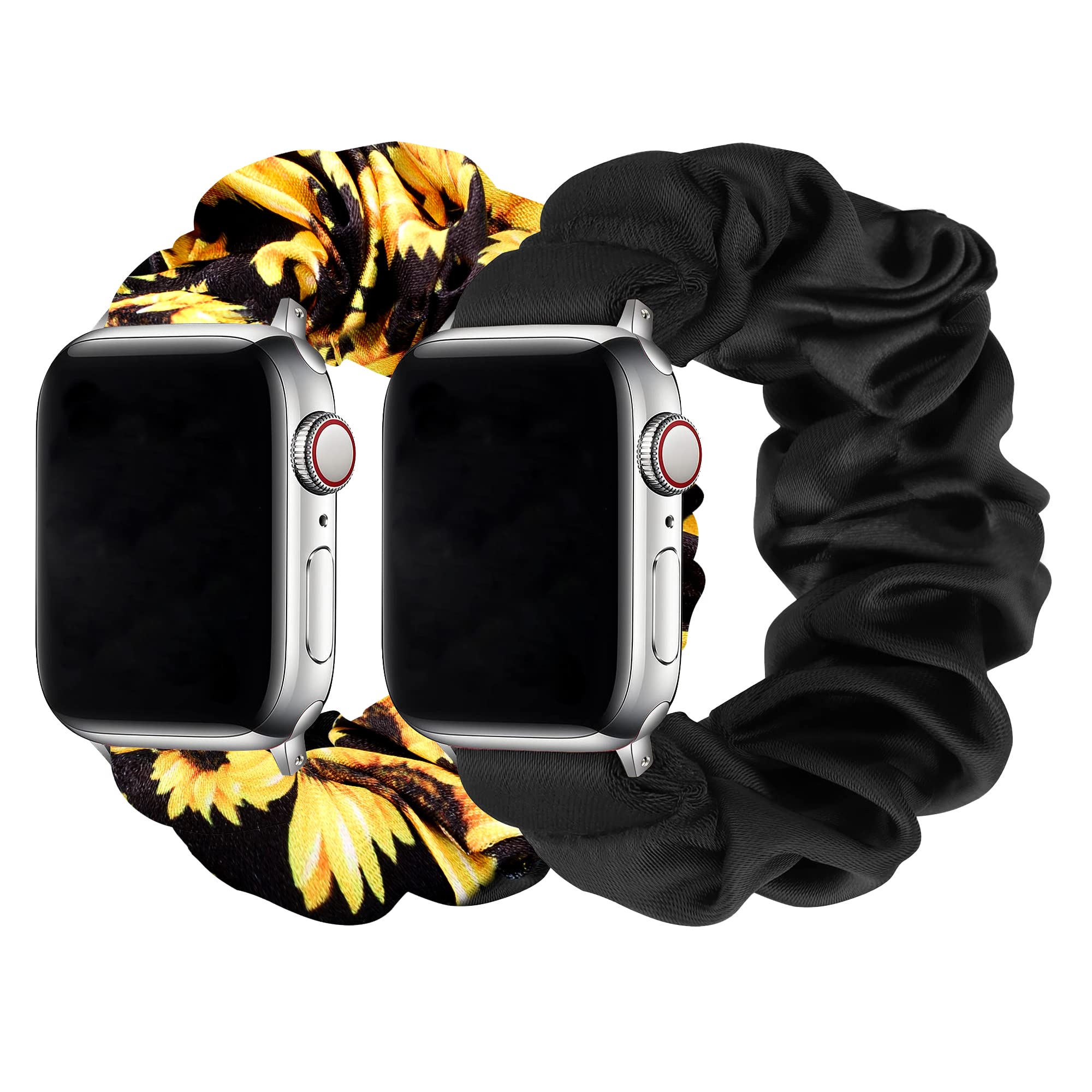 Meideli Compatible with Apple Watch Strap Scrunchie, Scrunchie Elastic Strap for Apple iWatch Series 10 9 8 7 6 5 4 SE Pack 2 Pattern Printed Fabric Wristband Apple Watch Bands for Women Girl