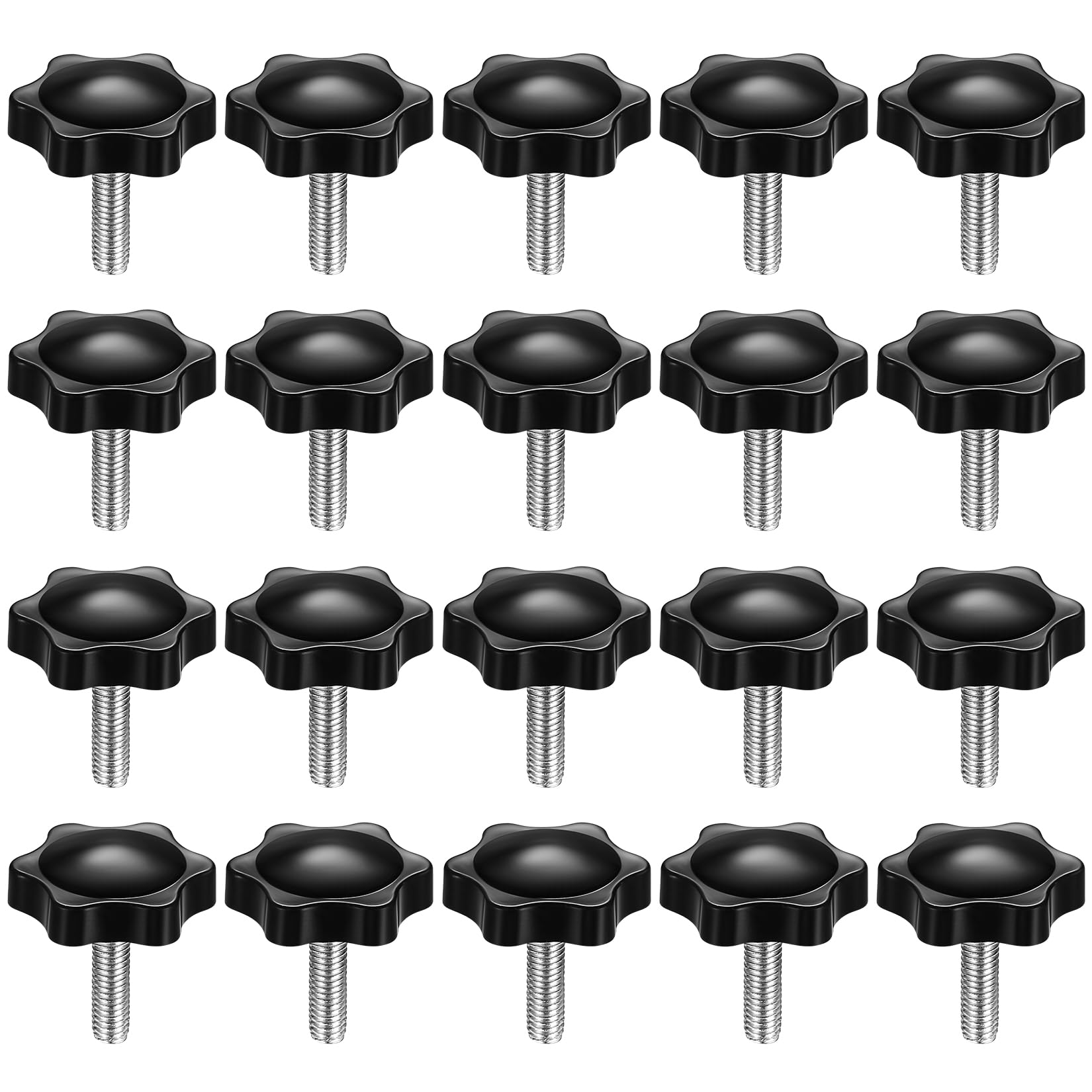 20 Pcs Star Clamping Knobs, M6 x 20 mm Star Handle Screws Knobs, Grip Thumb Screw Head Knob Screws Bolts, Clamping Handles Screw, Hand Tightening Thread Machine Handle Knob