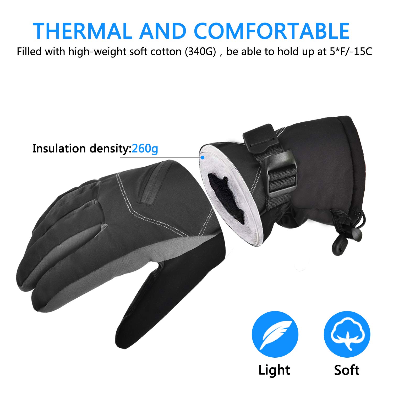 Gants Ski,Gants Hiver Chaud Homme et Femmes,-20℃ Isolation à Froid,Étanches Anti-dérapant et Coupe-Vent,Gants Sports d\'hiver en Plein Air pour Ski,Snowboard,Moto,Cyclisme