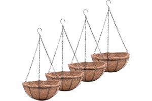 JFFLYIT 8 inch Metal Hanging Baskets For Plants Outdoor 4 Pack Round Metal Wire Hanging Basket Planter with Coco Fiber Liners Chain Round Wire Plant Holder for Garden, Patio, Deck, Porch Plants Flower Potss