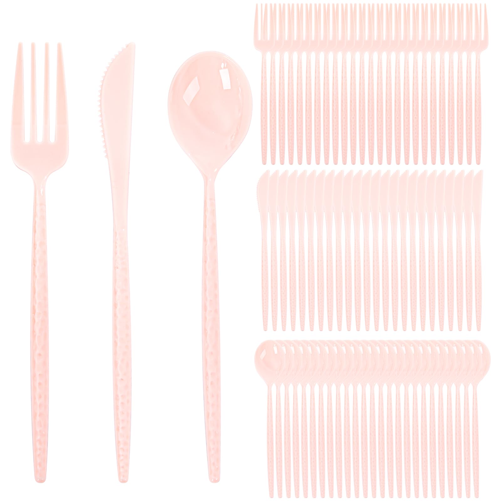 Supernal 360Pcs Pink Plastic Silverware,Heavy Duty Disposable Silverware,Hammered Disposable Cutlery,Pink Utensils Set Include 120 Knives,120 Forks and 120 Spoons Suitable for Wedding,Party&Birthday Image