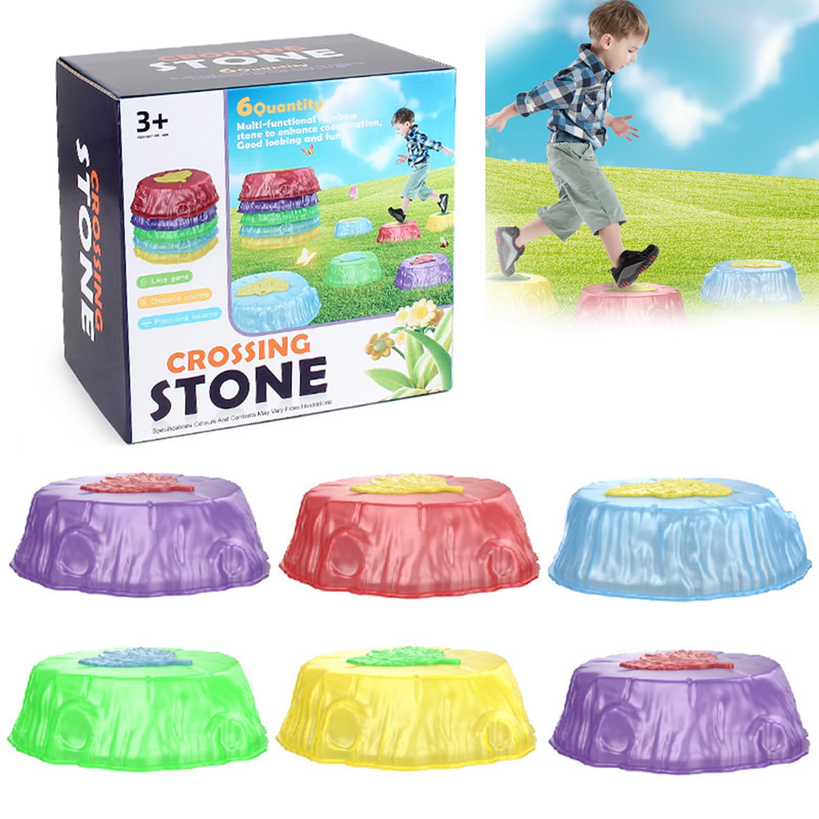 Light Up Stepping Stones Kids - 6 Pcs Sensory Stepping Stones, Stackable Balance Stepping Stones Kids, Glowing Toddler Stepping Stone for Kid Outdoor Play Equipment Indoor Obstacle Course Game