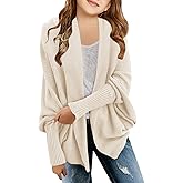 Laseily Girls Open Front Cardigan Sweaters Batwing Long Sleeve Shawl Collar Ribbed Knit Winter Coats