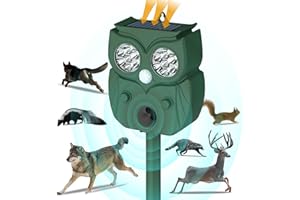 OKUTANI Solar Animal Repeller Waterproof Ultrasonic Animal Repeller Outdoor with Motion Sensor 5 Modes Drive Away Deer, Squirrel, Cat, Coyote, Raccoon