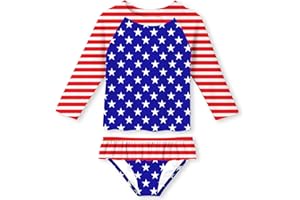 uideazone Little Girls 2-Piece Swimsuit Set Long Sleeve Rash Guard Bathing Suit with UPF 50+ Sun Protection