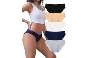 VOENXE Women Seamless Underwear,No Show Bikini Panties Ladies Hipster,Invisible Low Rise Breathable Cheeky Brief Undie,5 Pack