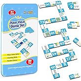 Kasfalci Place Value Dominoes Set Flash Cards, Back to School Supplies, 50 PCS Math Learning Games for Kids, Montessori Counting Toys, Preschool Kindergarten Classroom Must Haves