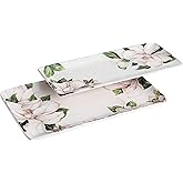 Bico Magnolia Floral Ceramic 14 inch Rectangular Serving Platter, Set of 2, for Serving Salad, Pasta, Cheese, Ham, Appetizer, Microwave & Dishwasher Safe