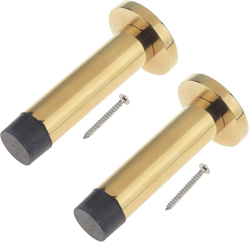 EAI Door Stop Polished Brass Projection Wall Skirting Mounted Pack of 2