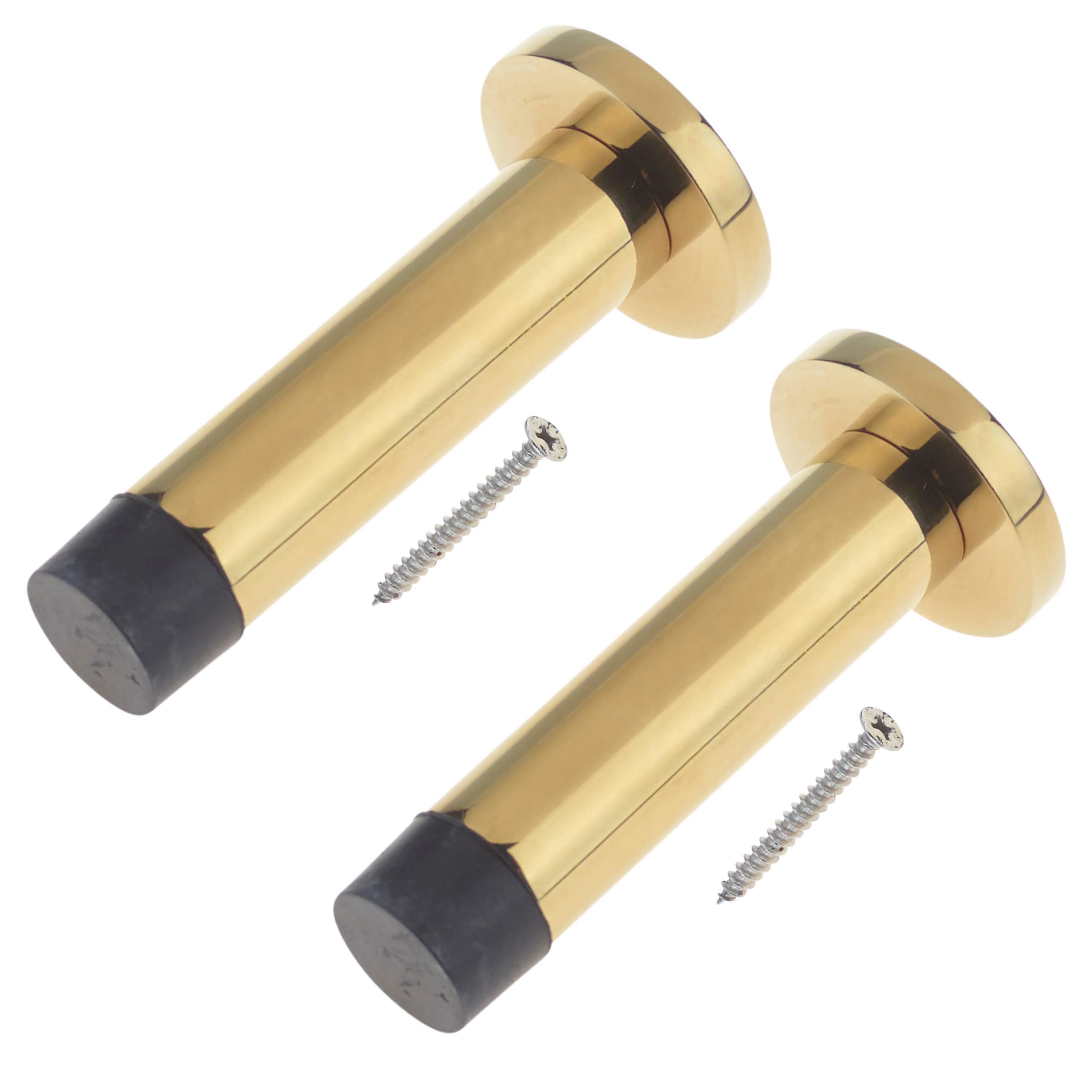 Door Stop | Projection Wall Door or Skirting Mounted | Polished Brass | Pack of 2