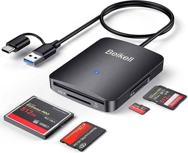 Beikell 4-in-1 USB C USB 3.0 Card Reader SD MicroSD CF MS - Fast 5Gbps