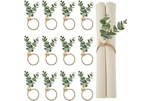 APTWOW Napkin Rings Set of 12, Christmas Napkin Rings, Boho Eucalyptus Leaf Napkins Rings, Wood Bead Farmhouse Easter Napkin Holder for Weddings Christmas Party Table Decoration