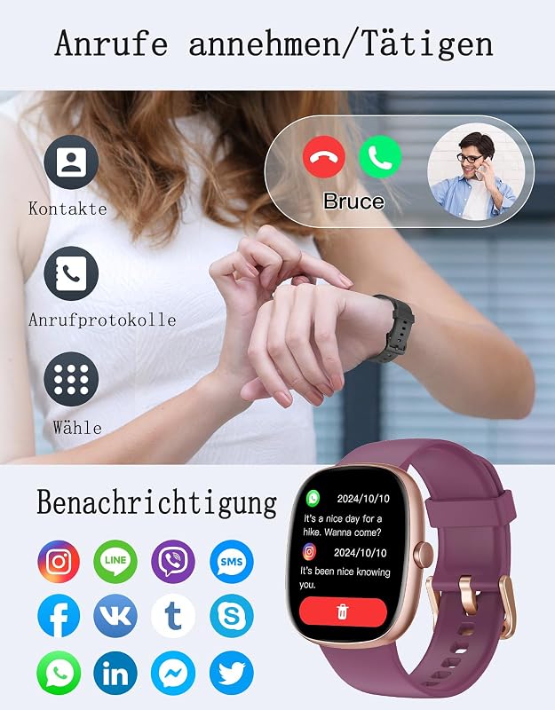 Smartwatch Damen mit Telefonfunktion,1.85"Smart Watch mit SpO2/Herzfrequenz