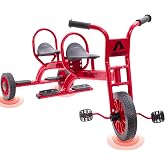 Ageliya Tandem Tricycle for Kids 5-7, 2-Seater, Metal Frame, Rubber Tire | Tandem 2-seater, durable solid rubber tires, great for daycare, kindergarten, playground, elementary group play