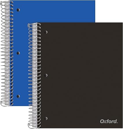 Amazon Oxford オックスフォード スパイラルノート 3科目 幅広罫線紙 丈夫なプラスチックカバー 150枚 仕切りポケット3個 1パック2冊入り ノート 本