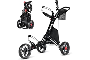 Lakehood Golf Push Cart, 3 Wheel Golf Push Cart Foldable and Lightweight Golf Pull Cart, Push Cart Golf Easy to Open/Fold, Golf Bag Cart with Umbrella Stand Storage Bag Cup Holder