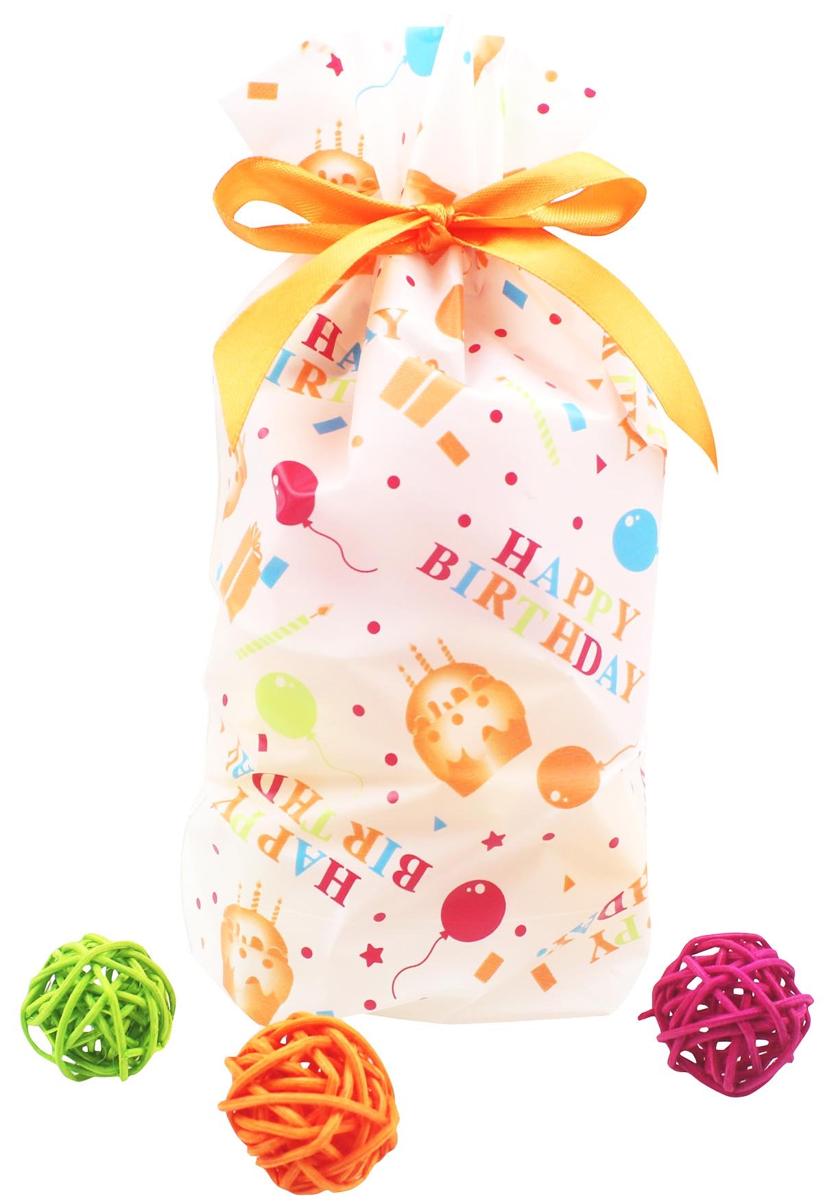 Zealax 15pcs Happy Birthday Theme Party Favors Treat Bags Gift Wrapping Drawstring Plastic Goodies Package Bags Baby Shower Decorations Ideas, 6 inches x 9 inches