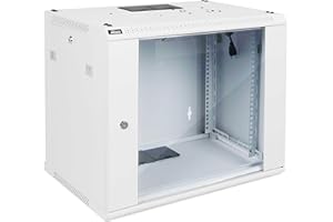 Tecmojo 9U Wall Mount Rack Network Cabinet for 19”IT Equipment,with Lockable Glass Door and Side Panels,Cooling Fan,450mm Depth,White,Computer/Electronics Equipment Data Rack