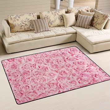 Amazon De Jsteel Teppich Waschbar Weich Rosa Rosenmuster 90