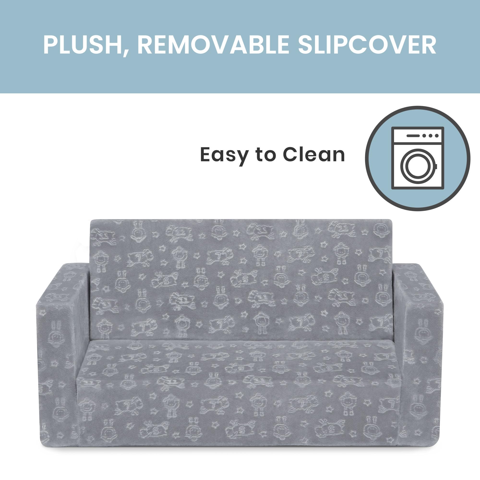 Serta Perfect Sleeper Extra Wide Convertible Sofa to Lounger - Comfy 2-in-1 Flip Open Couch/Sleeper for Kids, Grey