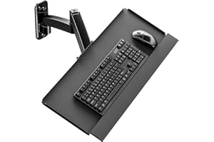 PUTORSEN Keyboard Tray Wall Mount,Sit-Stand 26 Inch Keyboard and Mouse Stand,Height Adjustable Typing Platform,360 Degree Rotation, Holds up to 19.8 lbs, Black