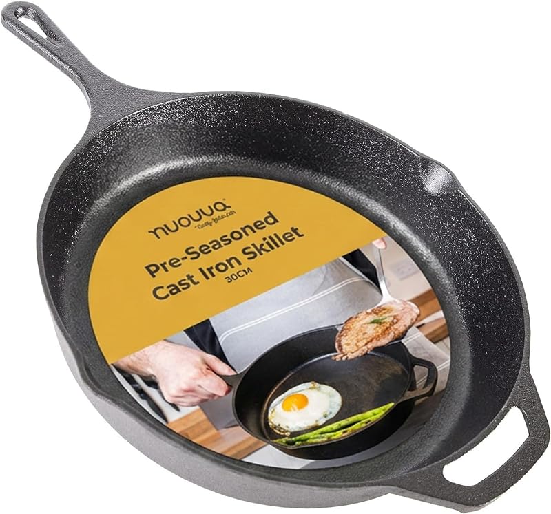 nuovva Pre Seasoned Cast Iron Skillet 12 Inch Oven Safe Frying Pan