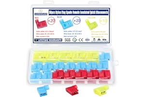 LORDANDLAND 50pcs Nylon Flag Spade Female Insulated Quick Disconnects 22-18/16-14/12-10AWG Right Angle Spade Connector Red/Yellow/Blue 90 Degree Wire Terminal Connector