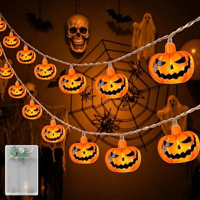 Halloween Lichterkette, 3M 20LED Kürbis Lichterkette Batterie Außen mit 6h Timer, IP65 Wasserdicht Jack-O-Lantern für Halloween Deko, Zombie Themen Partys