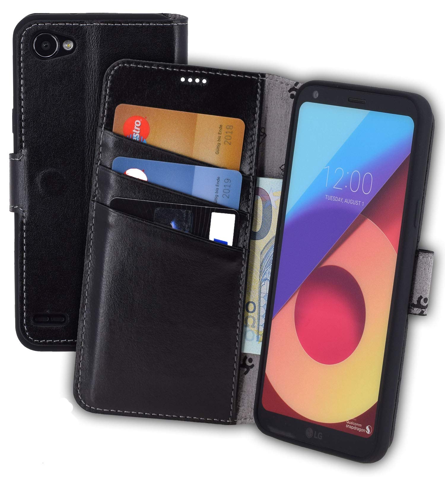 Suncase Leather Mobile Phone Protective Case For LG Q6 (Slim Fit) Leather Book Style Case with Stand & Credit Card Holder – Shatterproof Inner Shell)