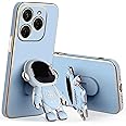 Anlalish Compatible with Tecno Spark 20 Pro Case Silicone Cute Cases with Astronaut Stand, Tecno Spark 20 Pro Phone Case Funda Slim Plating Camera Protection Shockproof Bumper Cover (Blue)