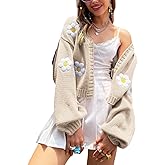 Womens Y2K Cardigan Sweaters Long Sleeve Open Front Cropped Flower Knit Cardigan Aesthetic 90s Shrug Back to College Outfits