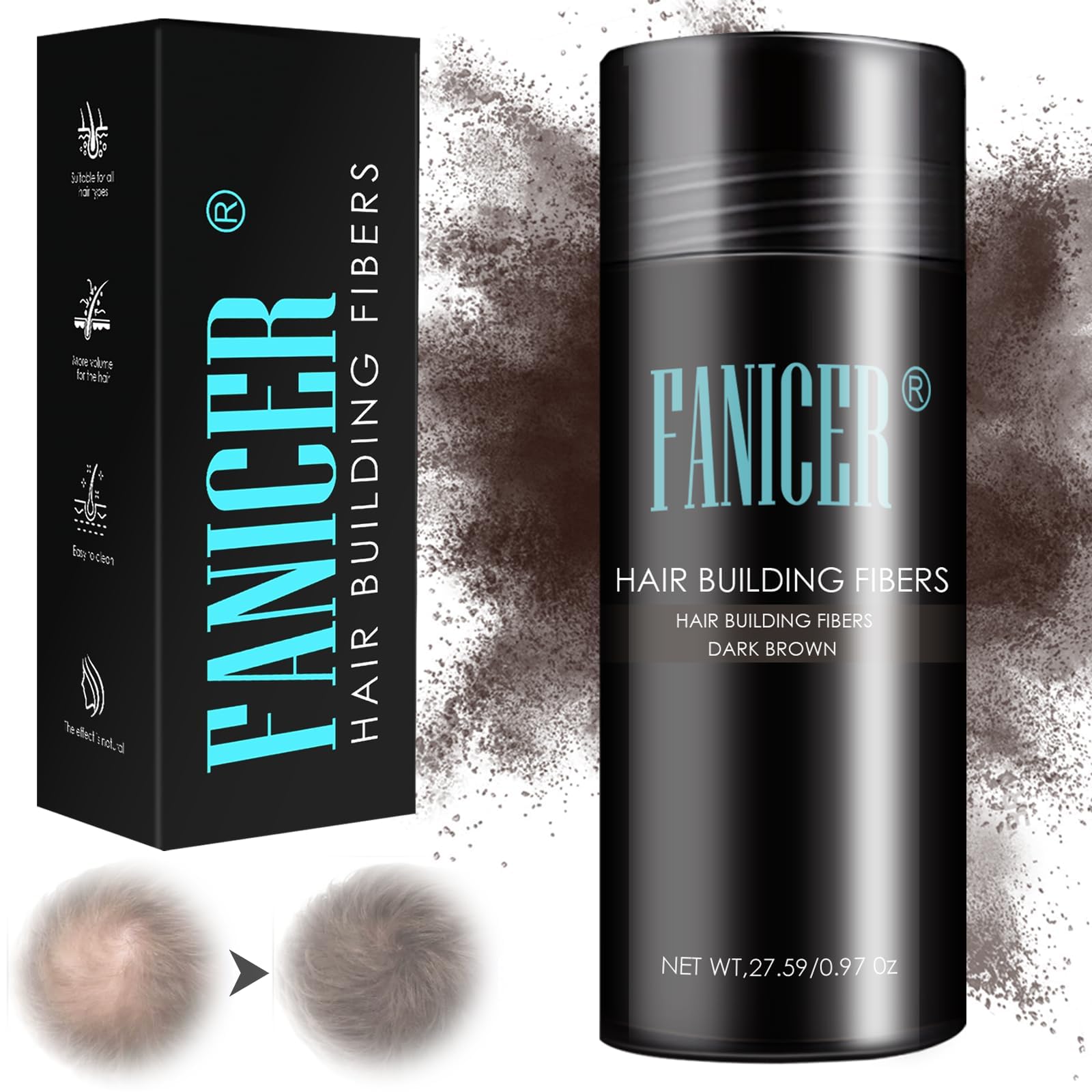 27.5g Bottle Hair Fibres Dark Brown - Thickening Powders for Men & Women