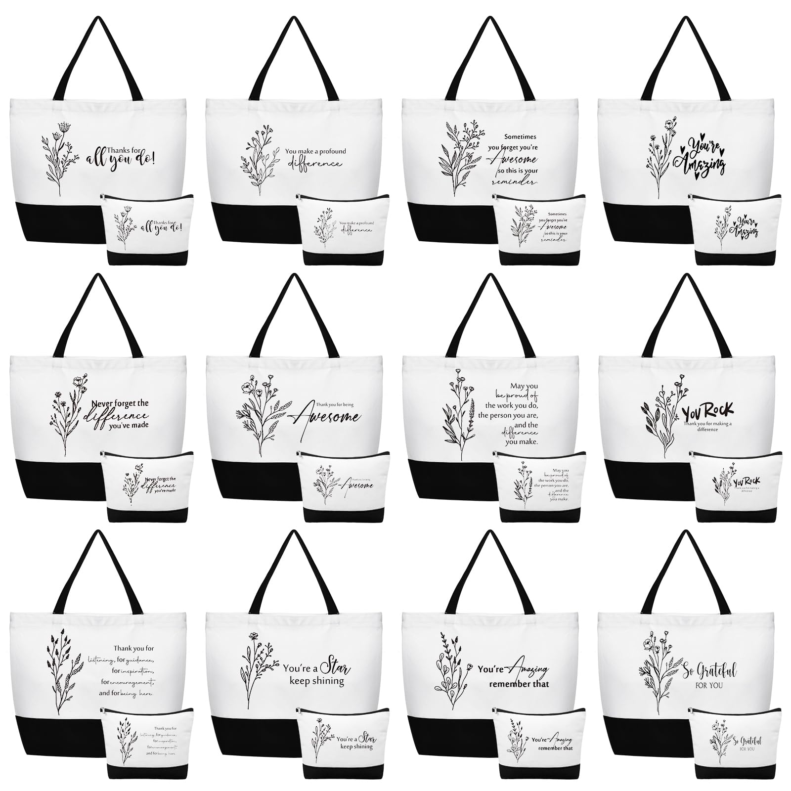 Photo 1 of Cunno 24 Pcs Thank You Gifts Bag Bulk for Women Canvas Tote Bag for Team Coworker Staff Social Worker Nurse Teacher Volunteer(Fresh Thank You)