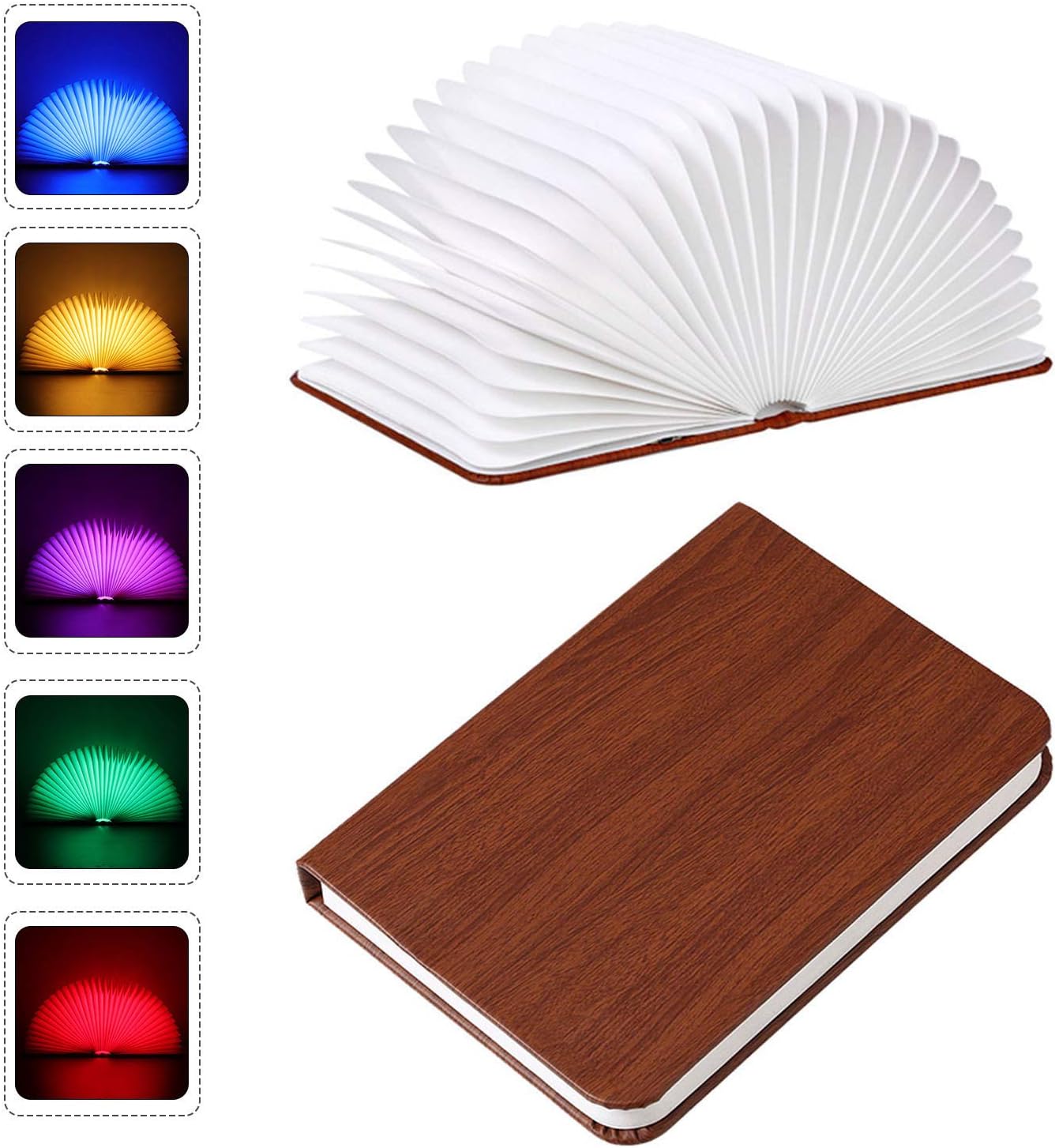 Bedside Novelty Folding Book Lamp,PU Leather Book Light, USB Rechargable Book Shaped Light, 5 Colors Led Table Lamp for Decor, Magnetic Design- Creative Gift
